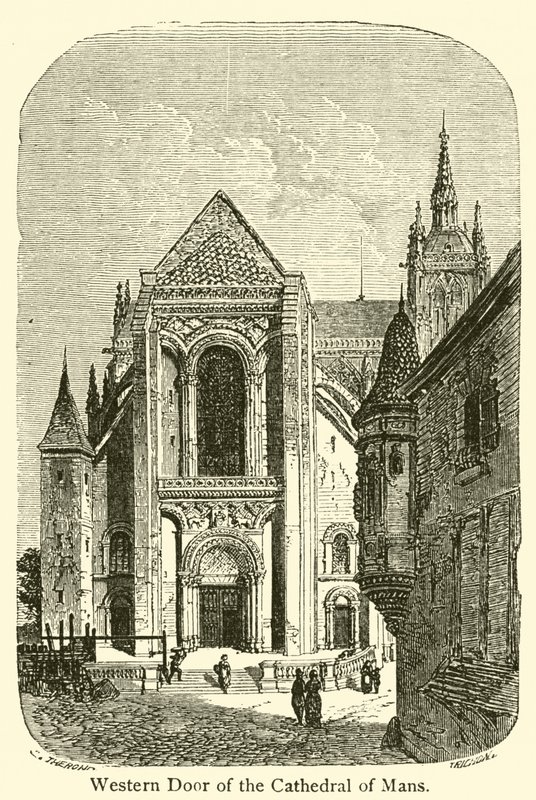 Západní dveře katedrály Mans (rytina) od French School