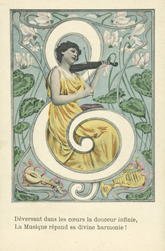 Žena v trojzubci (barevná litografie) od French School