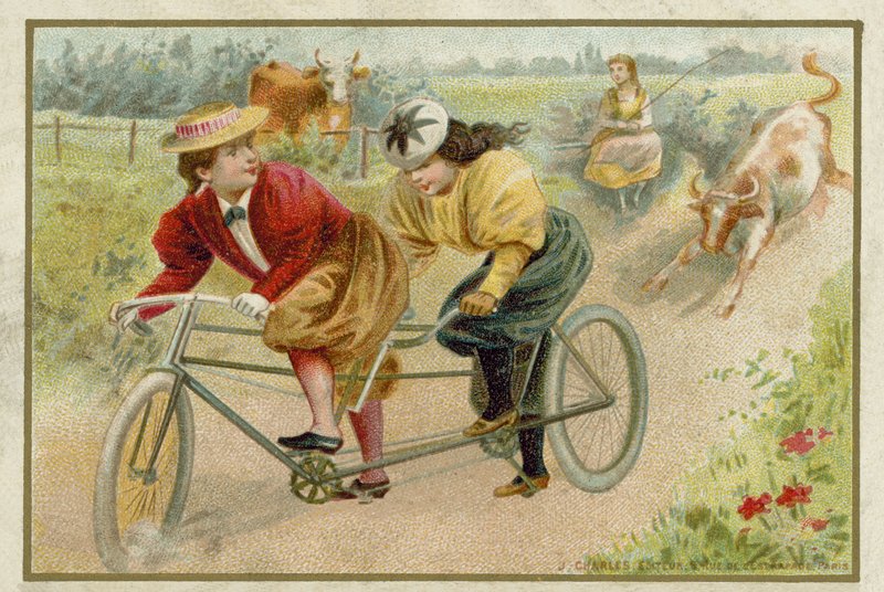 Ženy jezdící na tandemu od French School