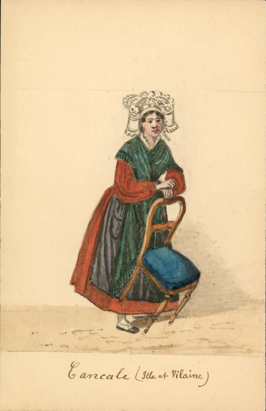 Ženský kroj z Cancale, Ille-et-Vilaine (barevná litografie) od French School