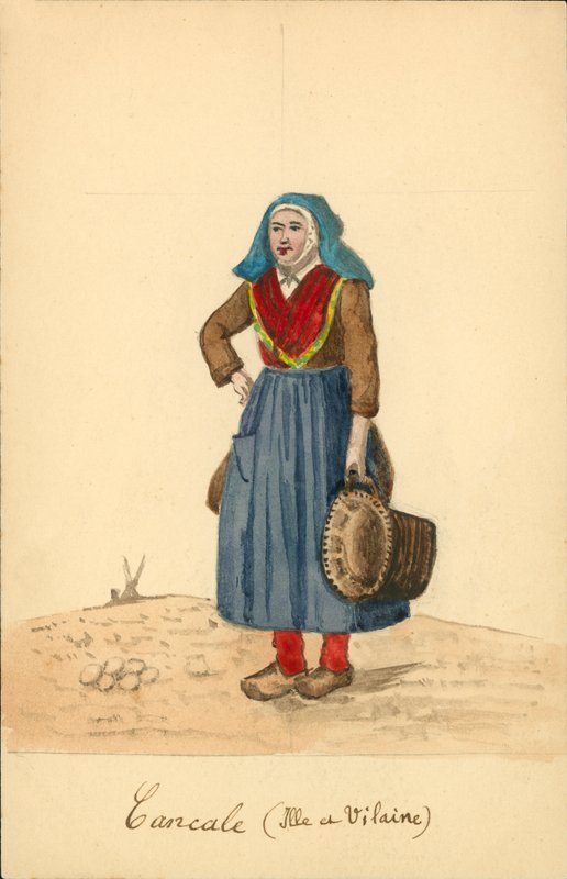 Ženský kroj z Cancale, Ille-et-Vilaine (barevná litografie) od French School
