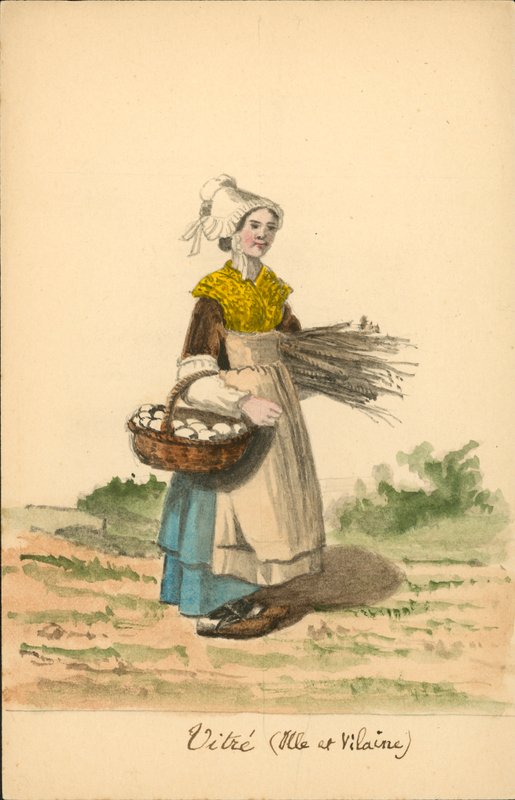 Dámský kroj z Vitre, Ille-et-Vilaine (barevná litografie) od French School