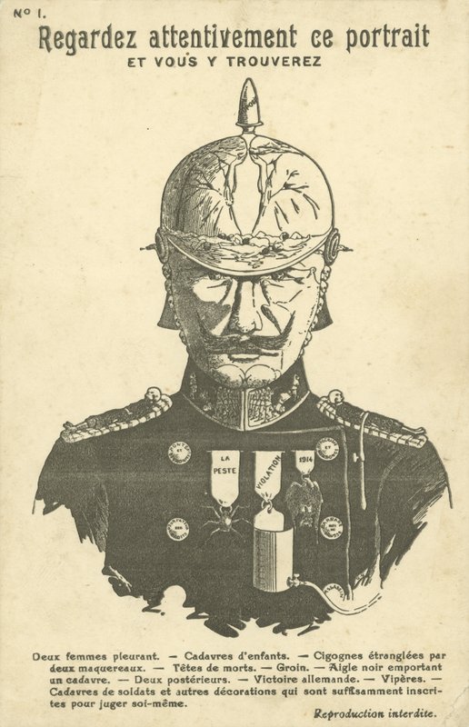 Protiněmecká propagandistická pohlednice z první světové války (litho) od French School