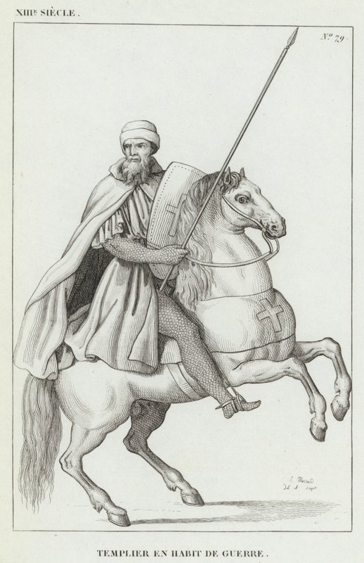 XIII století, Templáři ve válečných šatech (rytina) od French School