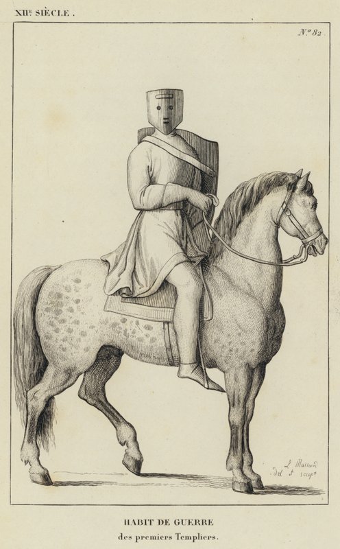 XII. století, válečný zvyk, prvních templářů (rytina) od French School