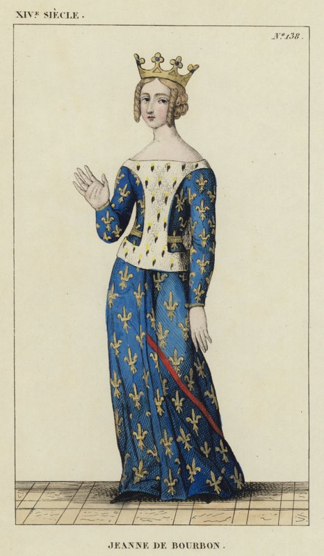 XIV století, Johanka Bourbonská (barevná rytina) od French School