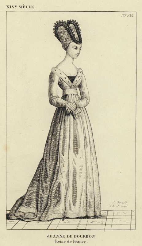 XIV století, Jeanne de Bourbon, královna Francie (rytina) od French School