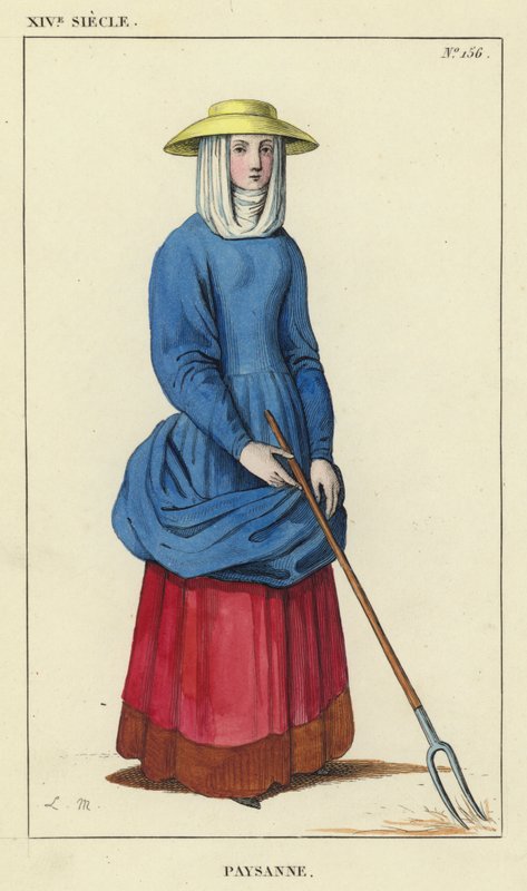 XIV století, rolnická žena (barevná rytina) od French School