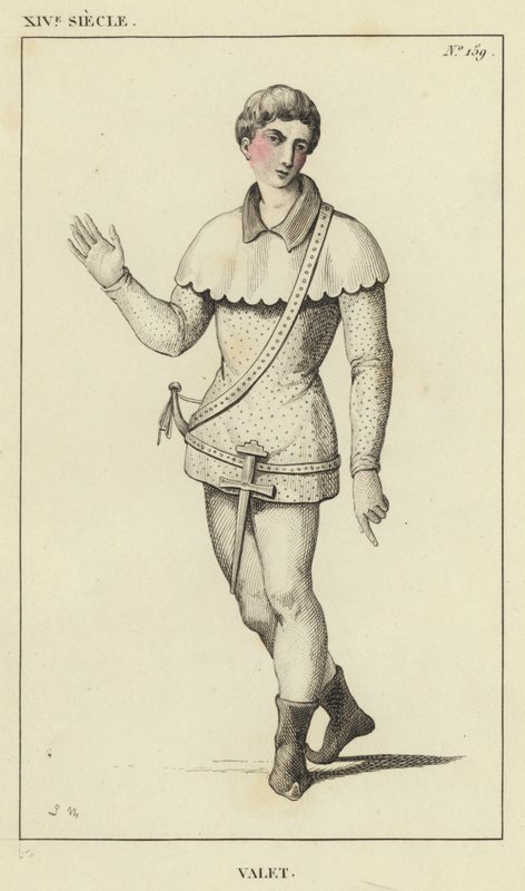 XIV Siecle, Valet (barevná rytina) od French School