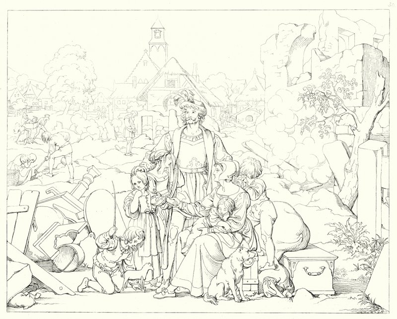 Ilustrace k Schillerově Lied von der Glocke, aneb The Song Of The Bell (rytina) od Friedrich August Moritz Retzsch