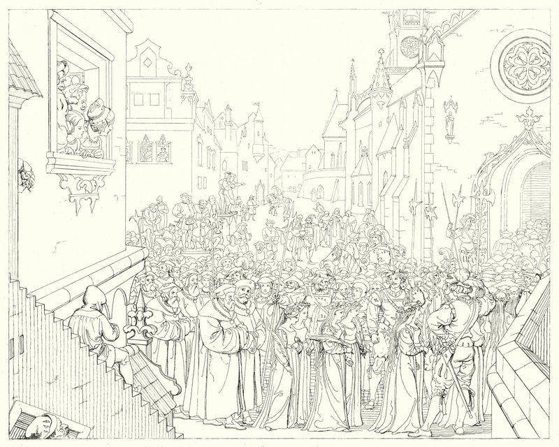 Ilustrace k Schillerově Lied von der Glocke, aneb The Song Of The Bell (rytina) od Friedrich August Moritz Retzsch