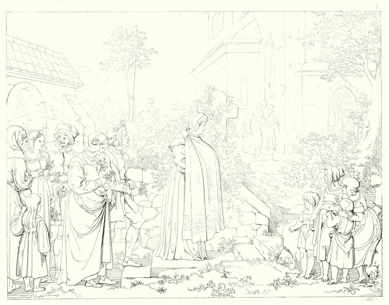 Ilustrace k Schillerově Lied von der Glocke, aneb The Song Of The Bell (rytina) od Friedrich August Moritz Retzsch