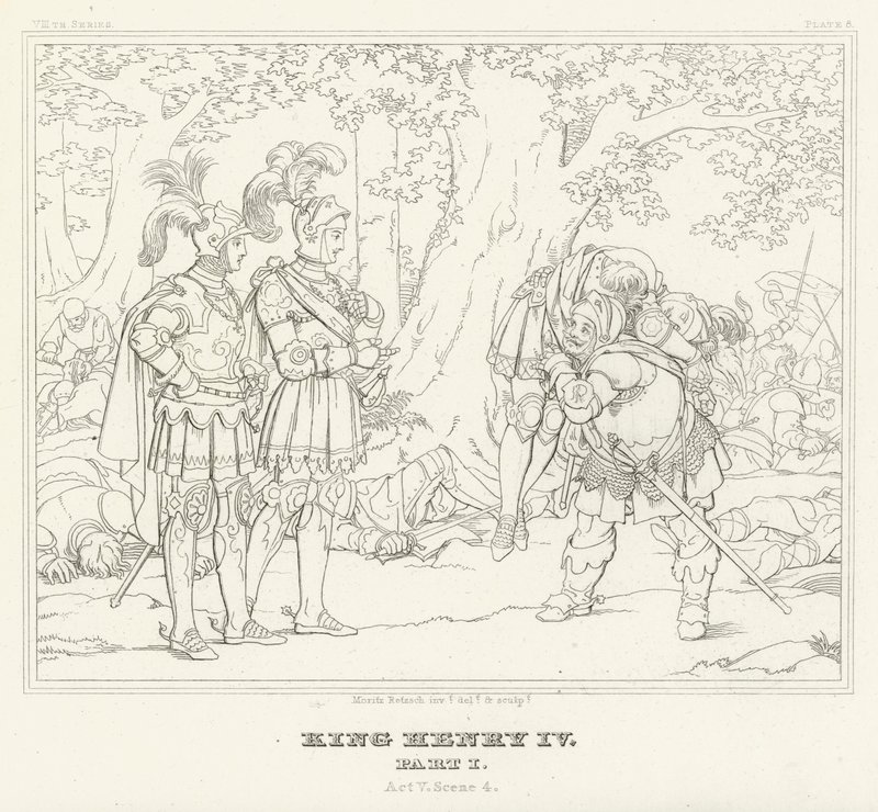 Král Jindřich IV, část I, dějství V, scéna 4 (rytina) od Friedrich August Moritz Retzsch