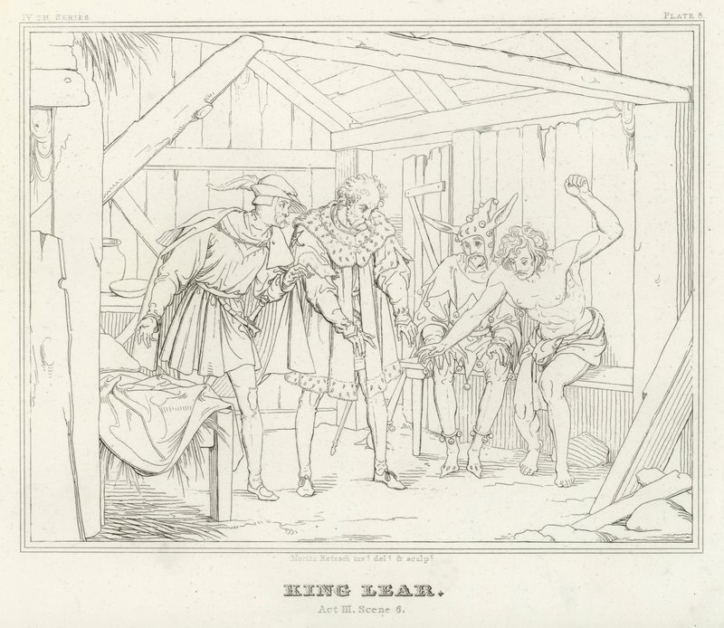 Král Lear, dějství III, scéna 6 (rytina) od Friedrich August Moritz Retzsch