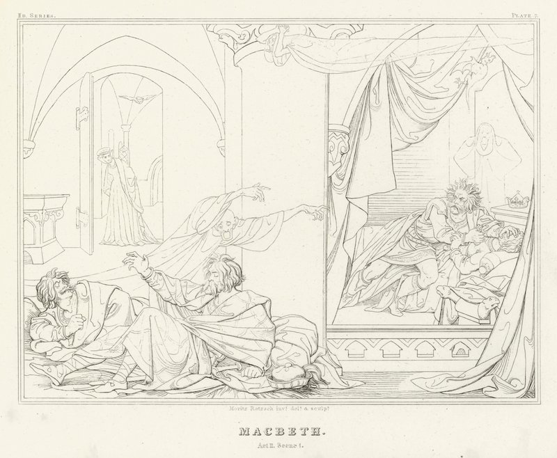 Macbeth, dějství II, scéna 1 (rytina) od Friedrich August Moritz Retzsch