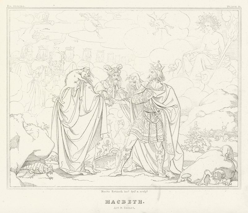Macbeth, dějství IV, scéna 1 (rytina) od Friedrich August Moritz Retzsch
