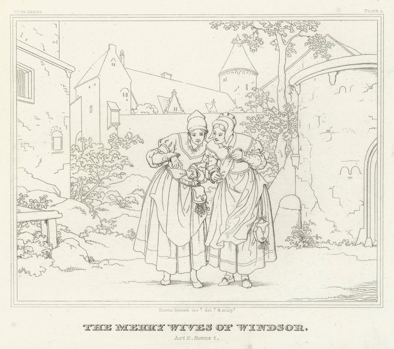 The Merry Wives of Windsor, Act II, Scéna 1 (rytina) od Friedrich August Moritz Retzsch