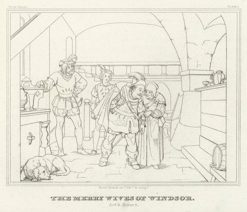 The Merry Wives of Windsor, Act II, Scéna 2 (rytina) od Friedrich August Moritz Retzsch