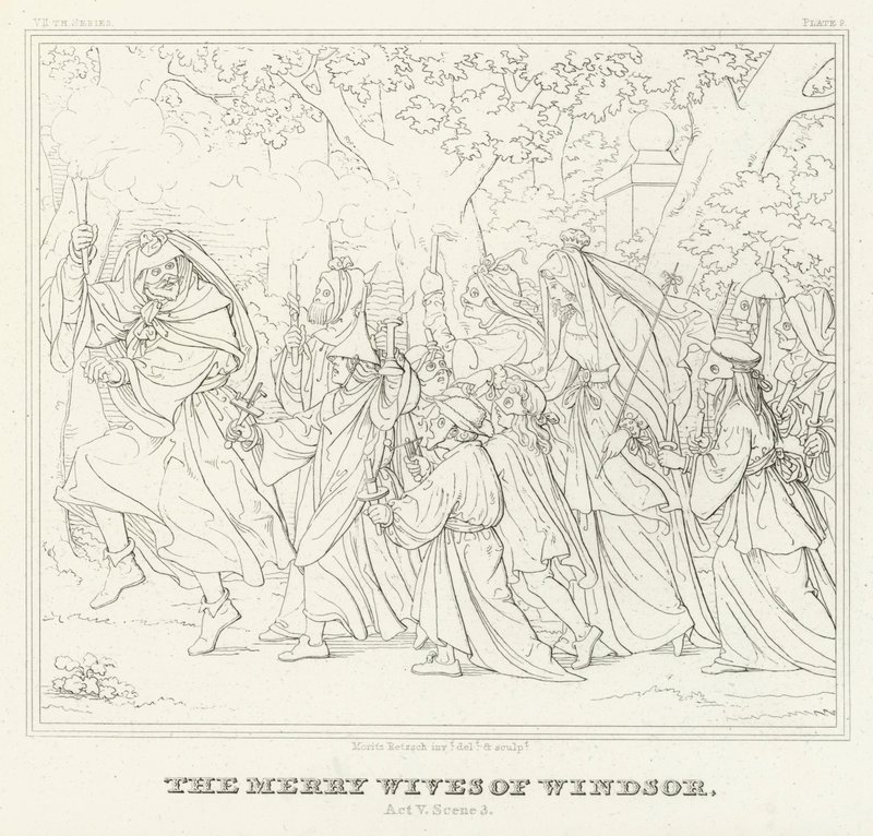 The Merry Wives of Windsor, Act V, Scéna 3 (rytina) od Friedrich August Moritz Retzsch