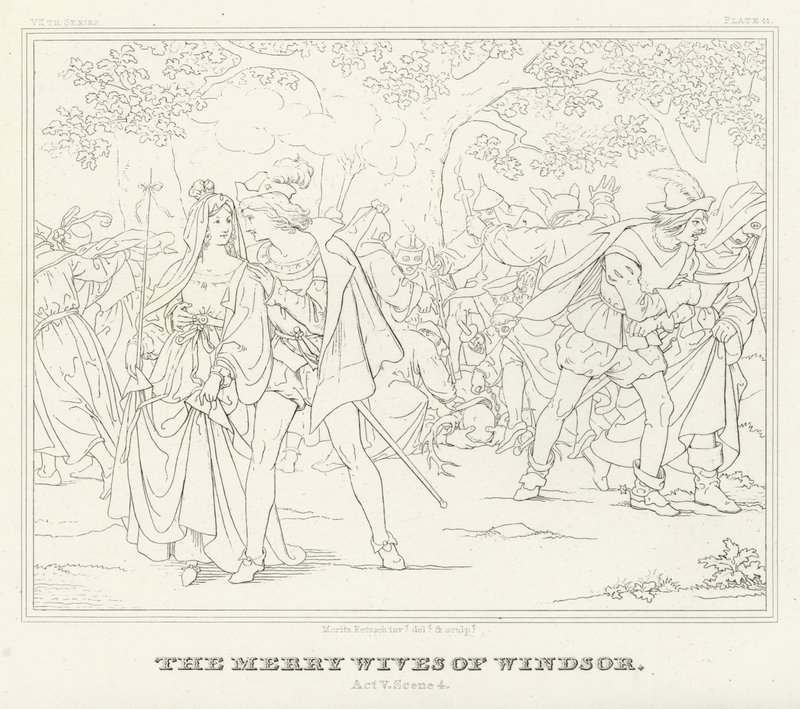 The Merry Wives of Windsor, Act V, Scéna 4 (rytina) od Friedrich August Moritz Retzsch