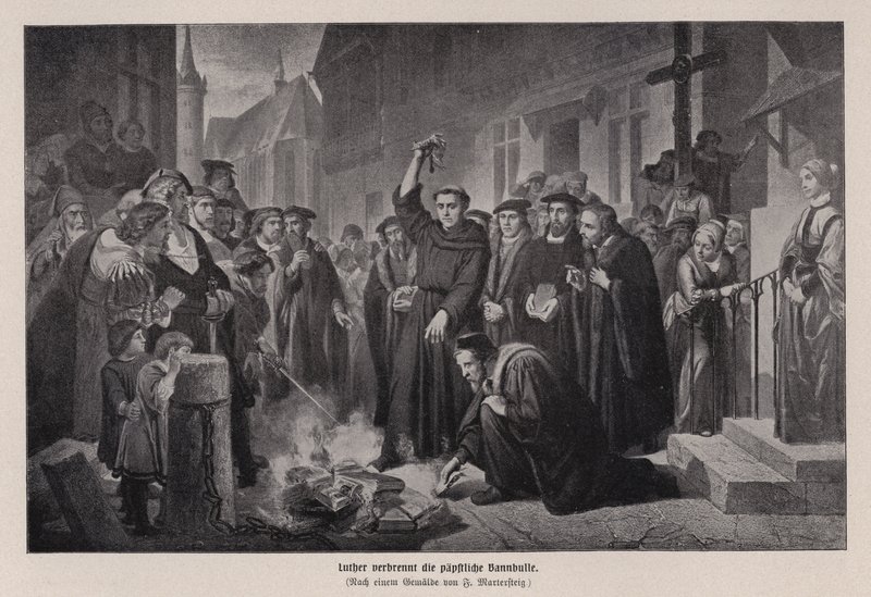 Martin Luther pálil papežskou bulu v německém Wittenbergu od Friedrich Wilhelm Heinrich Martersteig