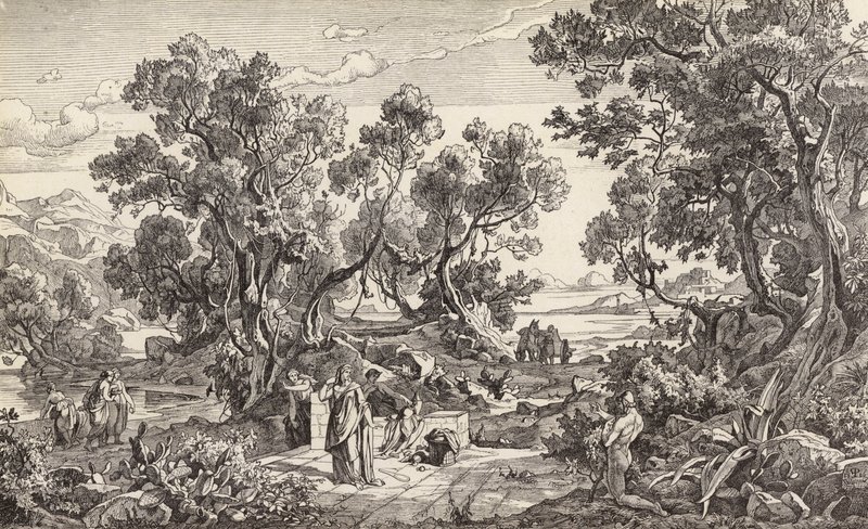 Nausicaa a Odysseus (rytina) od Friedrich the Elder Preller