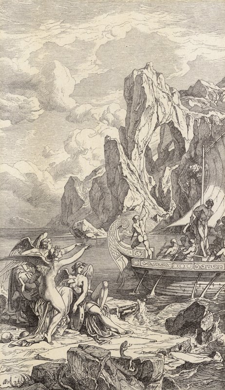 Odysseus a Sirény (rytina) od Friedrich the Elder Preller