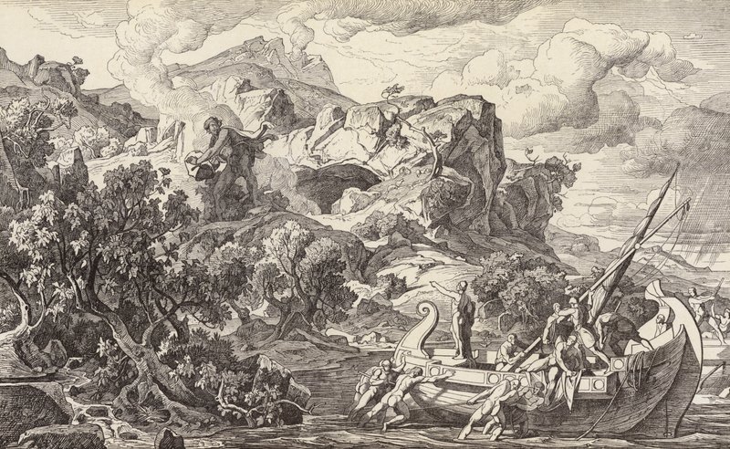Odysseus opouští ostrov Kyklopů (rytina) od Friedrich the Elder Preller