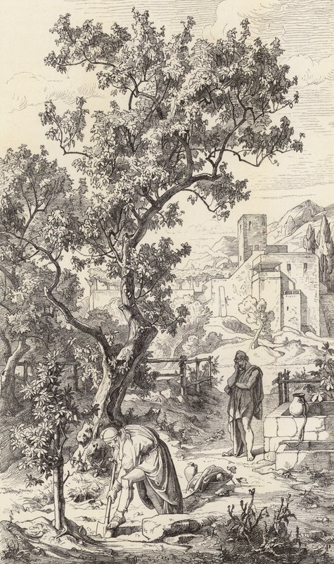 Odysseus na návštěvě u svého otce Laerta (rytina) od Friedrich the Elder Preller