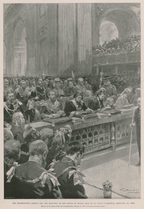 Bohoslužba díkůvzdání za uzdravení prince z Walesu z nemoci, Katedrála svatého Pavla, Londýn, 27. února 1872 (hlubotisk) od G.S. (after) Amato