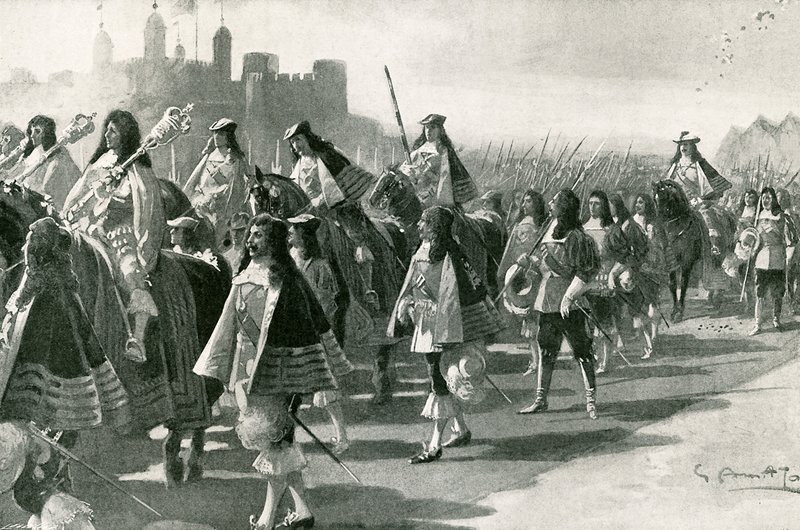 Poslední průvod z Toweru: Karel II. a jeho družina na Tower Hill, 22. dubna 1661 od G.S. Amato