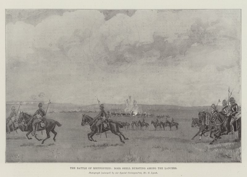Bitva u Rietfonteinu, mezi Lancery praská búrská mušle od George Derville Rowlandson