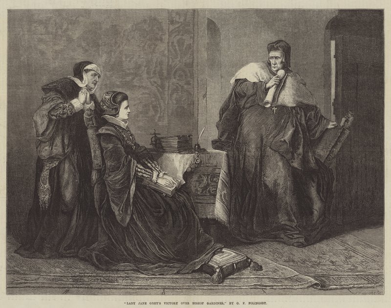 Vítězství lady Jane Greyové nad biskupem Gardinerem od George Frederick Folingsby