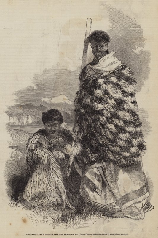 Munga-Kahu, náčelník jezera Roto-Aire, a jeho manželka Ko-Mari od George French Angas