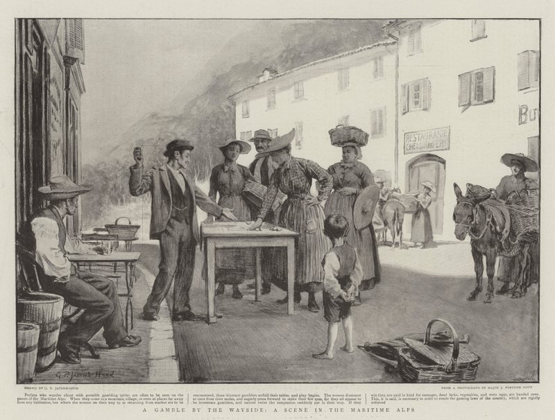 Gamble by the Wayside, Scéna v Přímořských Alpách od George Percy Jacomb Hood
