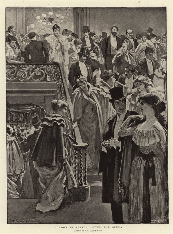 Londýn v sezóně, po Opeře od George Percy Jacomb Hood