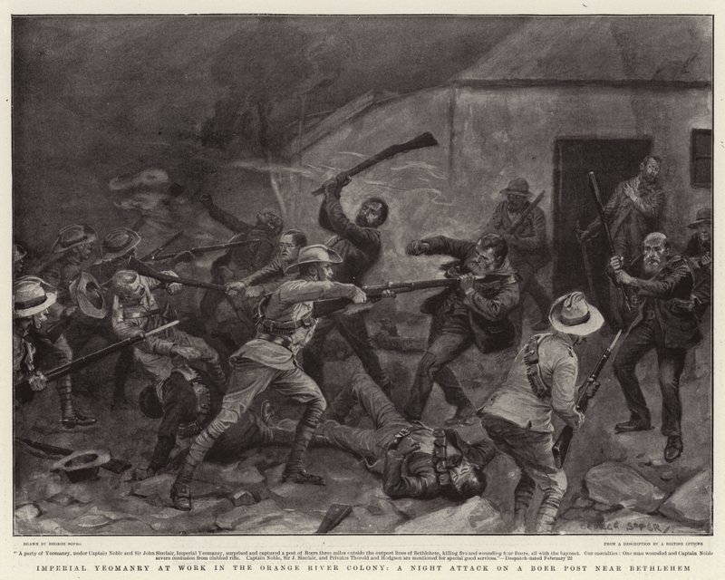 Imperial Yeomanry at Work v kolonii Orange River, noční útok na Búrské stanoviště poblíž Betléma od George Soper