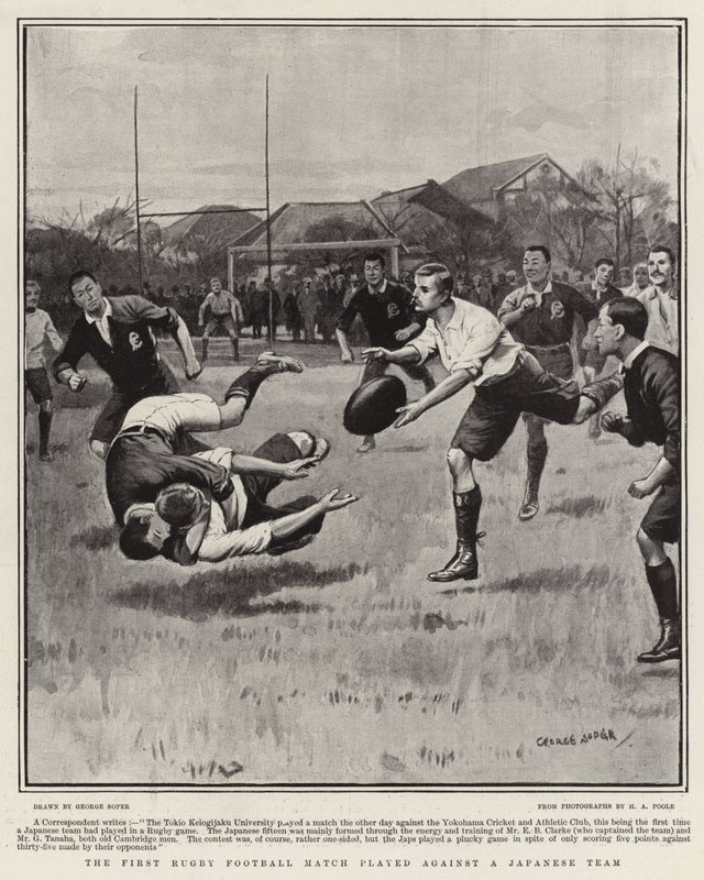 První zápas v rugby hrál proti japonskému týmu od George Soper