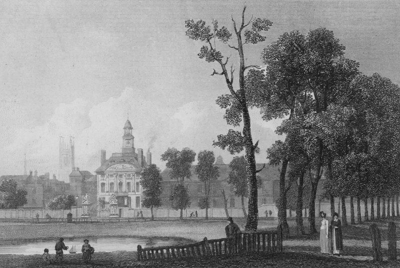 Betlémská nemocnice, jak se objevila v červnu 1811, Londýn (rytina) od George (after) Arnald