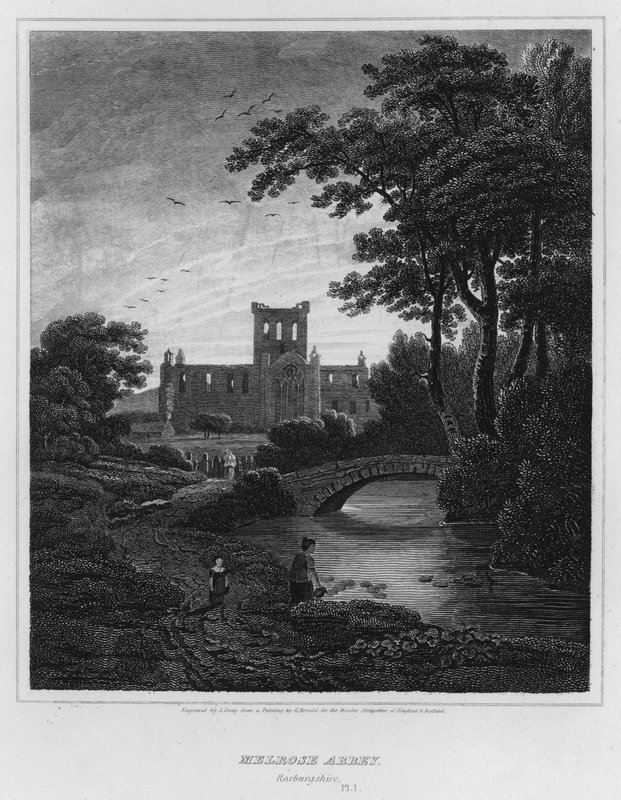 Melrose Abbey, Roxburghshire (rytina) od George (after) Arnald
