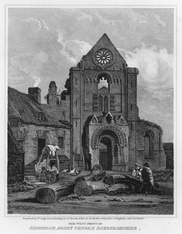 Západní fronta Jedburgh Abbey Church Roxburghshire (rytina) od George (after) Arnald