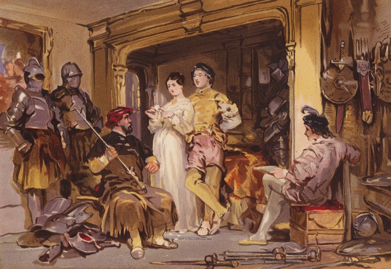 Příběh zbrojnoše (barevná litografie) od George (after) Cattermole