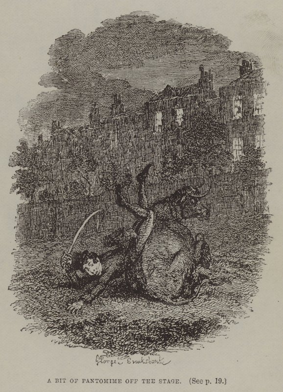 Trochu pantomimy mimo jeviště (rytina) od George (after) Cruikshank