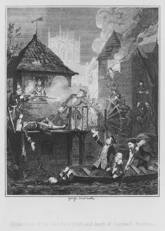 Rozptýlení Jacobite Club a smrt Cordwell Firebras (rytina) od George (after) Cruikshank