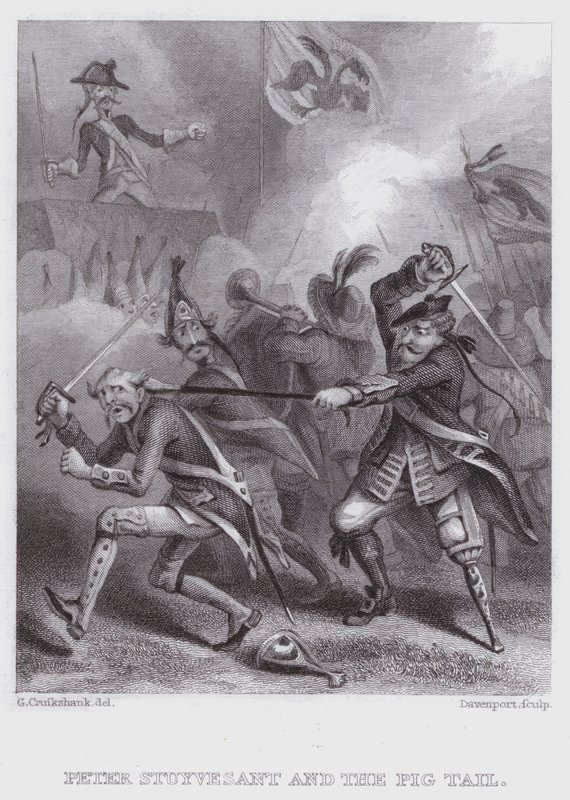 Peter Stuyvesant a prasečí ocas (rytina) od George (after) Cruikshank