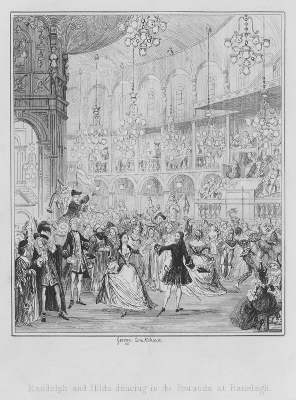 Randulph a Hilda tančí v rotundě v Ranelagh (rytina) od George (after) Cruikshank