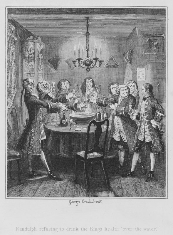 Randulph odmítá pít královo zdraví „nad vodou“ (rytina) od George (after) Cruikshank