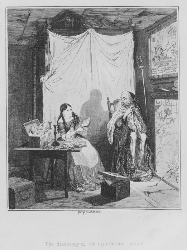 Objev tajemného balíčku (rytina) od George (after) Cruikshank