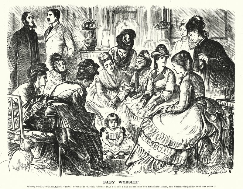Punch cartoon: Baby Worship (rytina) od George (after) Du Maurier