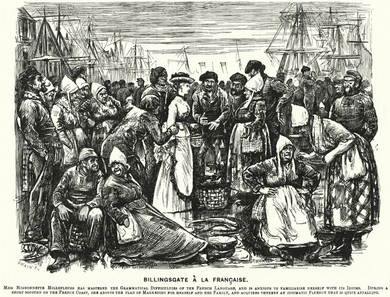 Punch cartoon: Billingsgate a la Francaise (rytina) od George (after) Du Maurier